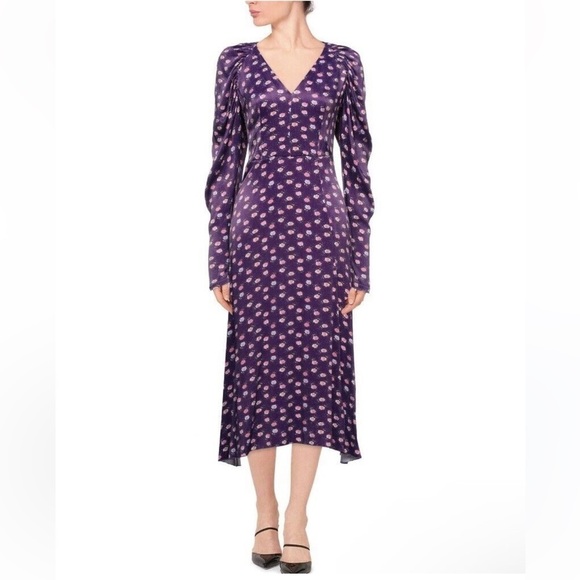 NWOT ROTATE BIRGER CHRISTENSEN Floral Print MIDI Length DRESS Size 4-6 - Picture 1 of 8